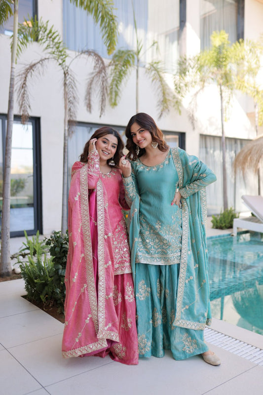 Flattering Zari & Sequins Embroidered Kurti Sharara