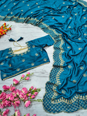 Exclusive Lavender Vichitra Silk Thread Work Saree