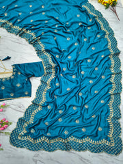 Exclusive Lavender Vichitra Silk Thread Work Saree