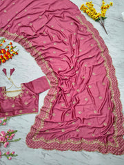 Exclusive Lavender Vichitra Silk Thread Work Saree