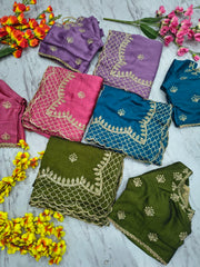 Exclusive Lavender Vichitra Silk Thread Work Saree