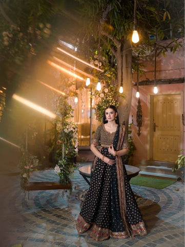 Presenting Black Poly Silk with Zari Work Lehenga Choli