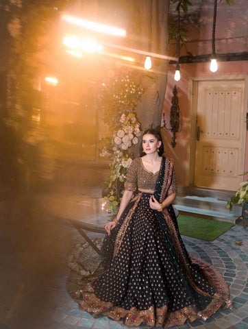 Presenting Black Poly Silk with Zari Work Lehenga Choli