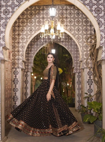 Presenting Black Poly Silk with Zari Work Lehenga Choli
