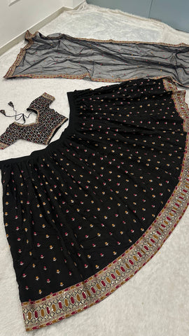 Presenting Black Poly Silk with Zari Work Lehenga Choli