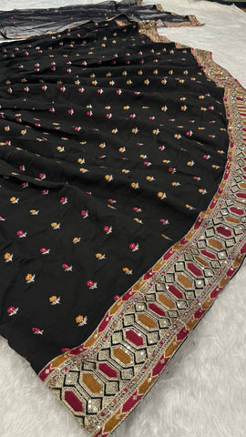 Presenting Black Poly Silk with Zari Work Lehenga Choli