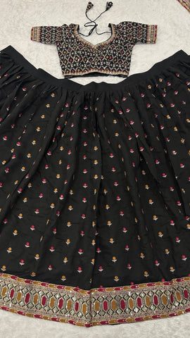 Presenting Black Poly Silk with Zari Work Lehenga Choli