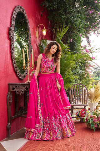 Outstanding Vichitra Embroidery Lehenga Choli
