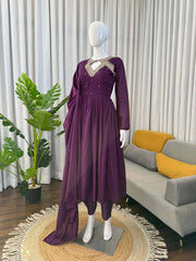 Innovative Purple Color Thread Work Anarkali Suit