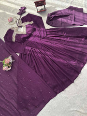Innovative Purple Color Thread Work Anarkali Suit