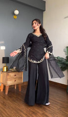 Trendy Black Crep Silk Sequence Work Sharara Suit