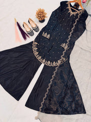 Trendy Black Crep Silk Sequence Work Sharara Suit