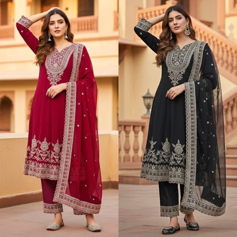 Opulent Faux Georgette Embroidery Work Palazzo Suit