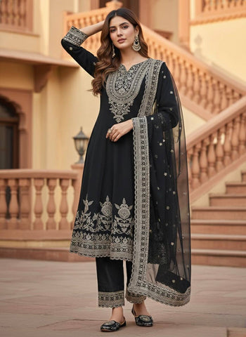 Opulent Faux Georgette Embroidery Work Palazzo Suit