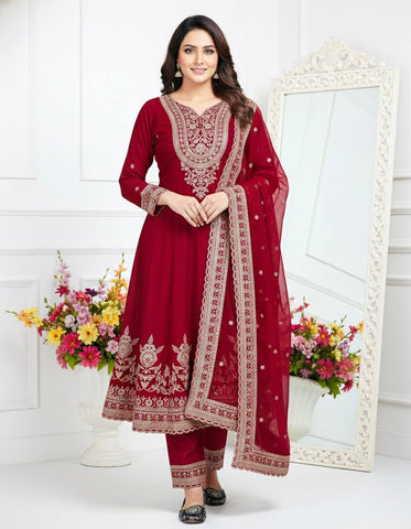 Opulent Faux Georgette Embroidery Work Palazzo Suit