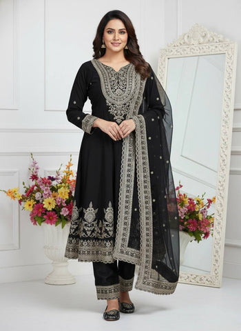 Opulent Faux Georgette Embroidery Work Palazzo Suit