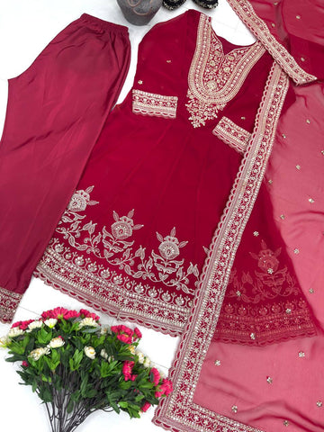 Opulent Faux Georgette Embroidery Work Palazzo Suit