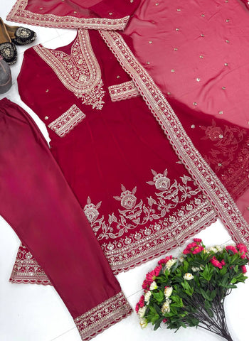 Opulent Faux Georgette Embroidery Work Palazzo Suit