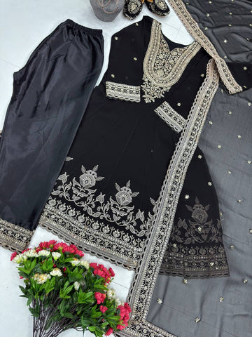 Opulent Faux Georgette Embroidery Work Palazzo Suit
