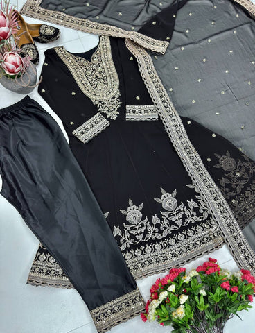 Opulent Faux Georgette Embroidery Work Palazzo Suit