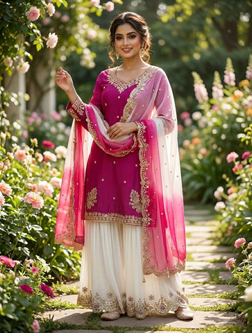 Lovely Pink Crepe Embroidery Sequence Plazzo Suit