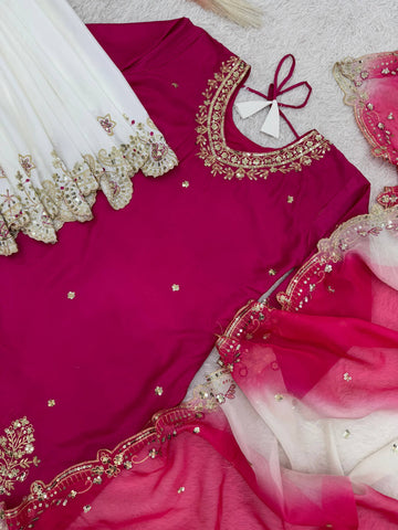 Lovely Pink Crepe Embroidery Sequence Plazzo Suit