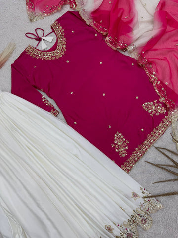 Lovely Pink Crepe Embroidery Sequence Plazzo Suit