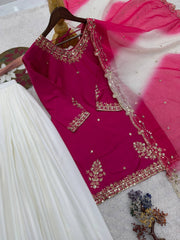 Lovely Pink Crepe Embroidery Sequence Plazzo Suit