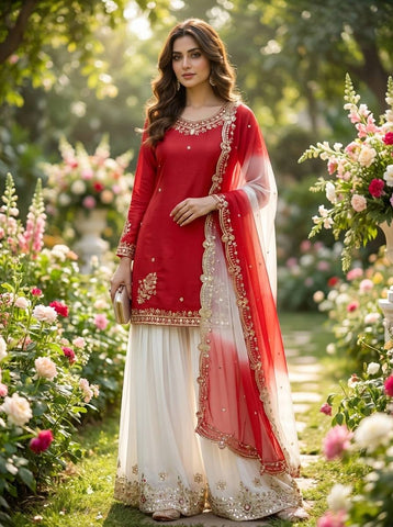 Lovely Pink Crepe Embroidery Sequence Plazzo Suit