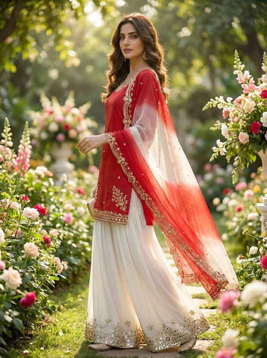 Lovely Pink Crepe Embroidery Sequence Plazzo Suit