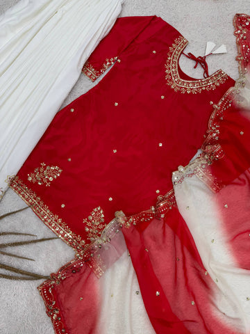 Lovely Pink Crepe Embroidery Sequence Plazzo Suit