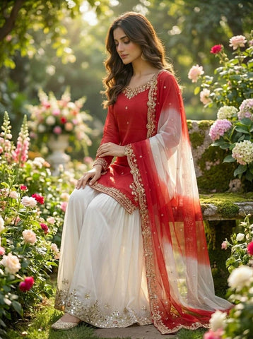 Lovely Pink Crepe Embroidery Sequence Plazzo Suit