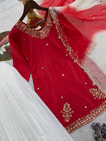 Lovely Pink Crepe Embroidery Sequence Plazzo Suit