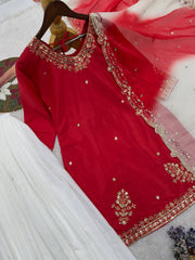 Lovely Pink Crepe Embroidery Sequence Plazzo Suit