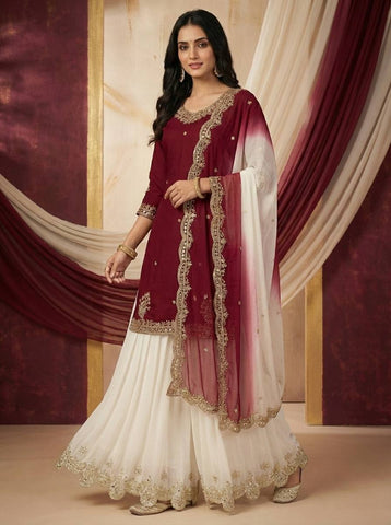 Lovely Pink Crepe Embroidery Sequence Plazzo Suit