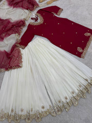 Lovely Pink Crepe Embroidery Sequence Plazzo Suit
