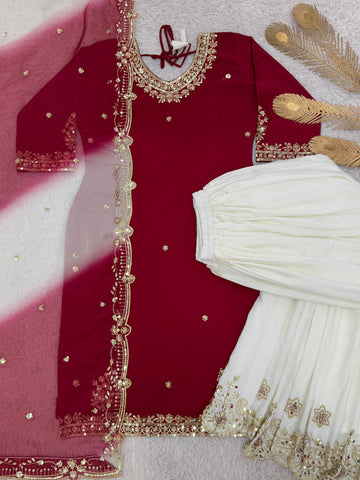 Lovely Pink Crepe Embroidery Sequence Plazzo Suit