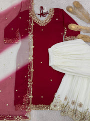 Lovely Pink Crepe Embroidery Sequence Plazzo Suit