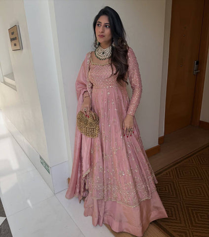 Luxuriant Pink GMY Silk Heavy Embroidery Sequence Work Lehenga