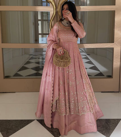 Luxuriant Pink GMY Silk Heavy Embroidery Sequence Work Lehenga