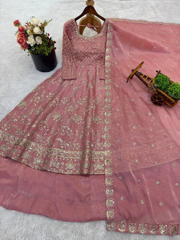 Luxuriant Pink GMY Silk Heavy Embroidery Sequence Work Lehenga