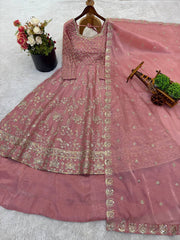 Luxuriant Pink GMY Silk Heavy Embroidery Sequence Work Lehenga