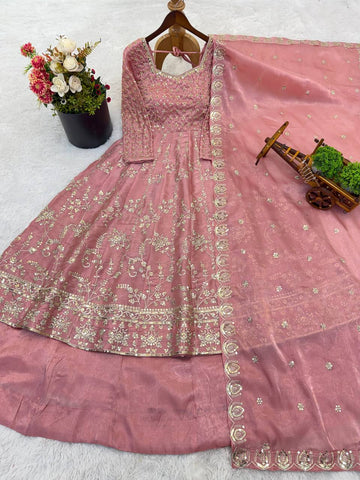 Luxuriant Pink GMY Silk Heavy Embroidery Sequence Work Lehenga