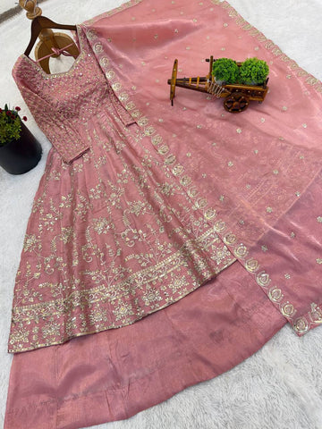 Luxuriant Pink GMY Silk Heavy Embroidery Sequence Work Lehenga