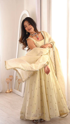 Exclusive Gold Cosmos Embroidery Work Anarkali Suit