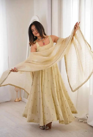 Exclusive Gold Cosmos Embroidery Work Anarkali Suit
