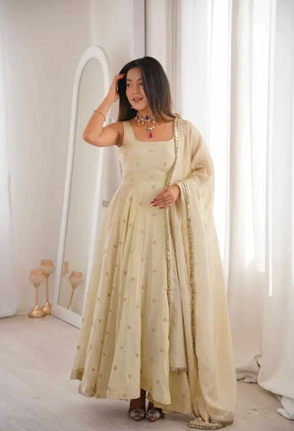 Exclusive Gold Cosmos Embroidery Work Anarkali Suit