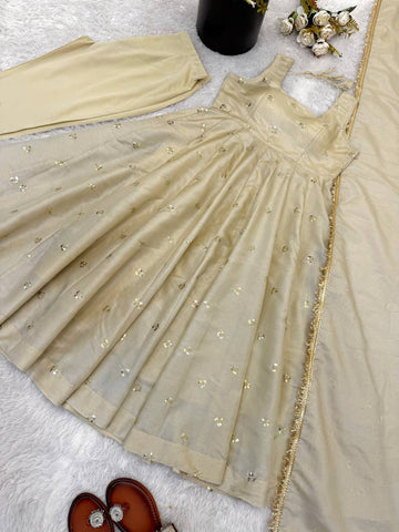 Exclusive Gold Cosmos Embroidery Work Anarkali Suit