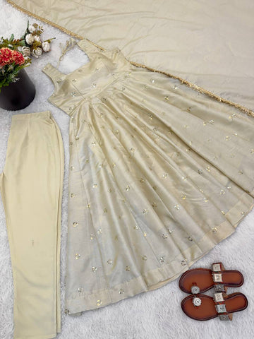 Exclusive Gold Cosmos Embroidery Work Anarkali Suit