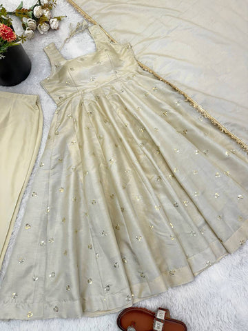 Exclusive Gold Cosmos Embroidery Work Anarkali Suit